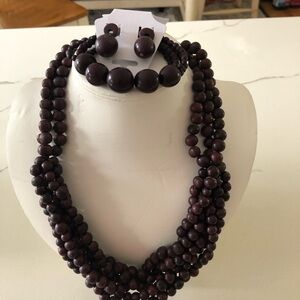 Elegant deep Purple Beaded necklace, bracelet and earring set